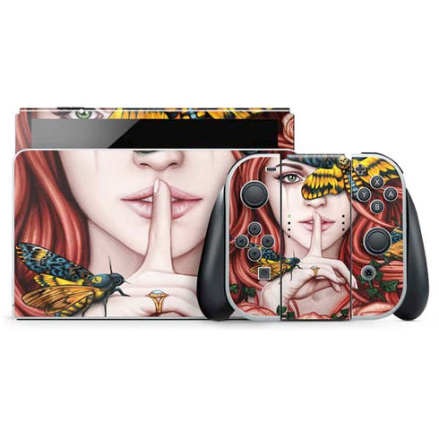 Gothic Woman and Death Moth Butterflies by Sarah Richter Nintendo Switch OLED (2021) Skin